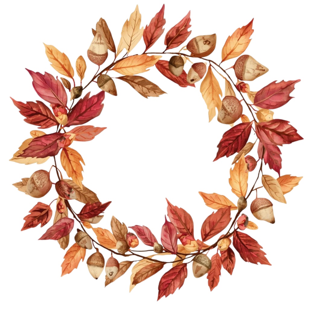 秋の紅葉のイメージ 水彩画風クリップアート16種 PNG形式(背景透過)