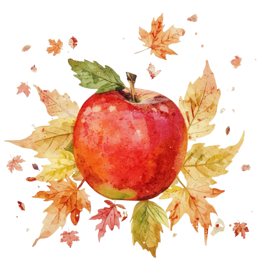 秋の紅葉のイメージ 水彩画風クリップアート2 PING形式(背景透過)