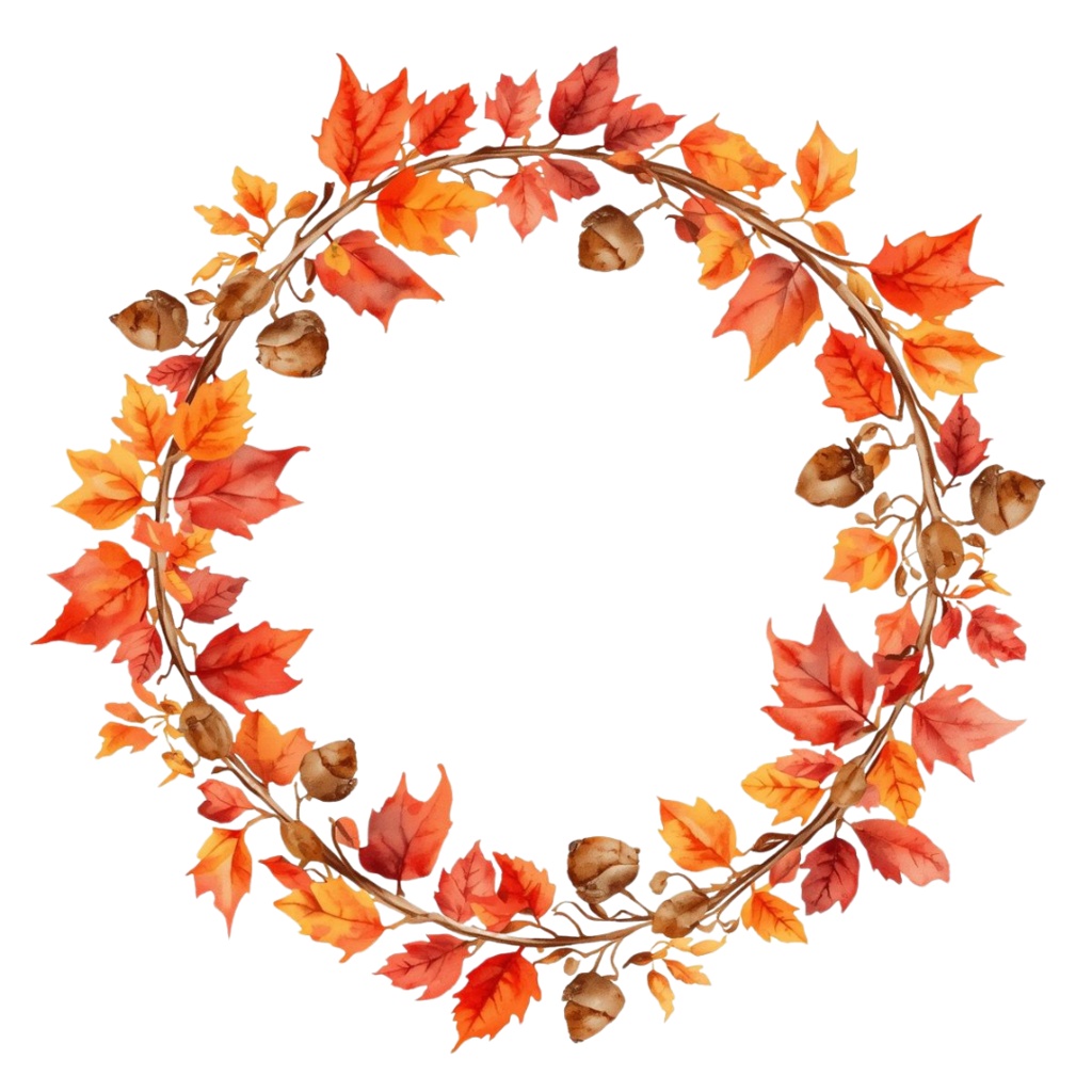 秋の紅葉のイメージ 水彩画風クリップアート2 PING形式(背景透過)