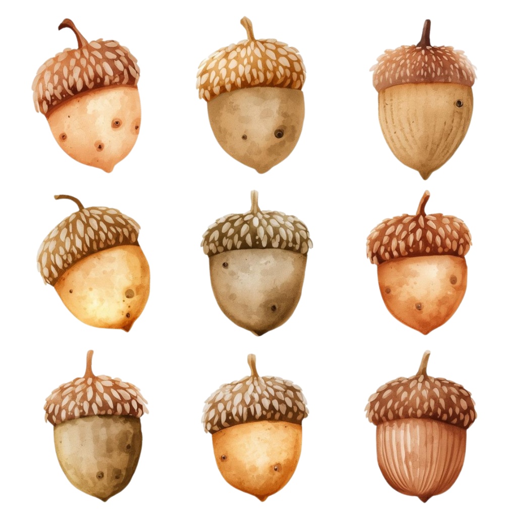 秋の紅葉のイメージ 水彩画風クリップアート2 PING形式(背景透過)