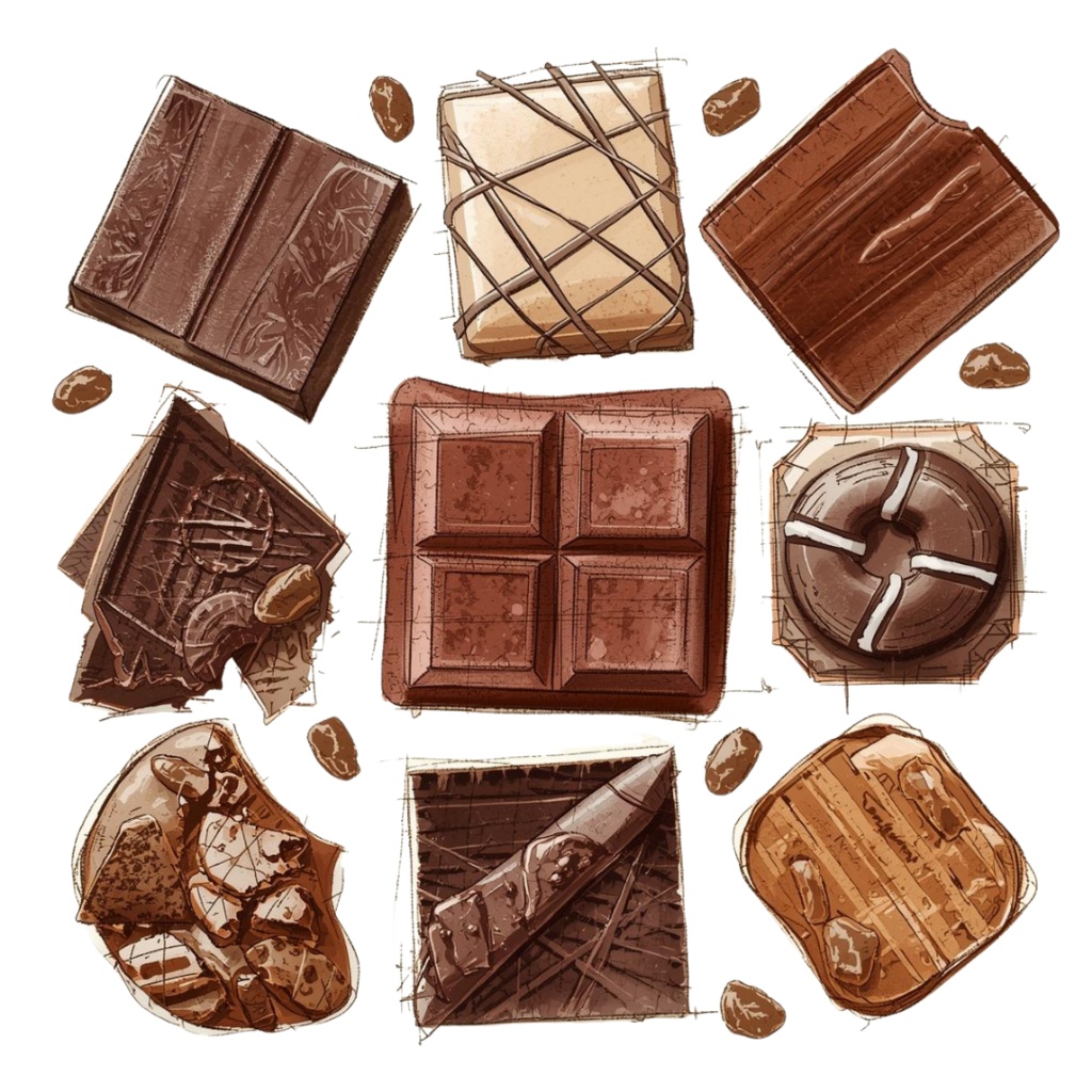 バレンタインにも使えるチョコ好きさんのためのチョコレートクリップアート素材セット1 PNG形式(背景透過)39種