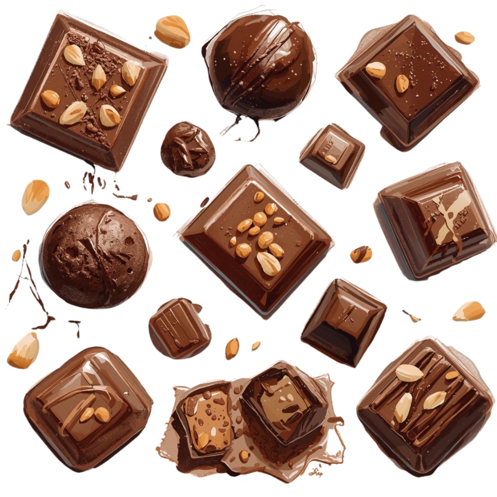 チョコ好きさんのためのチョコレートクリップアート素材セット4 PNG形式(背景透過)34種