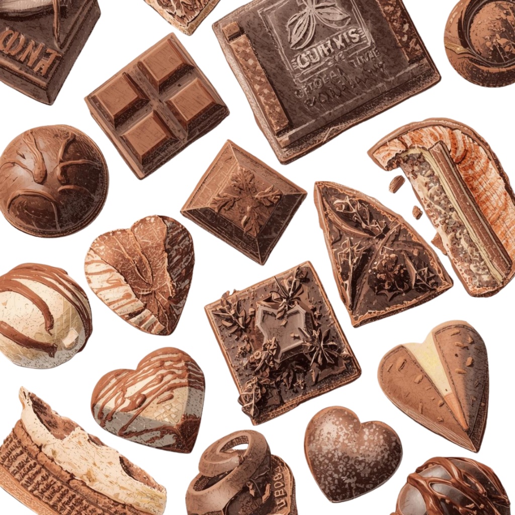 チョコ好きさんのためのチョコレートクリップアート素材セット4 PNG形式(背景透過)34種