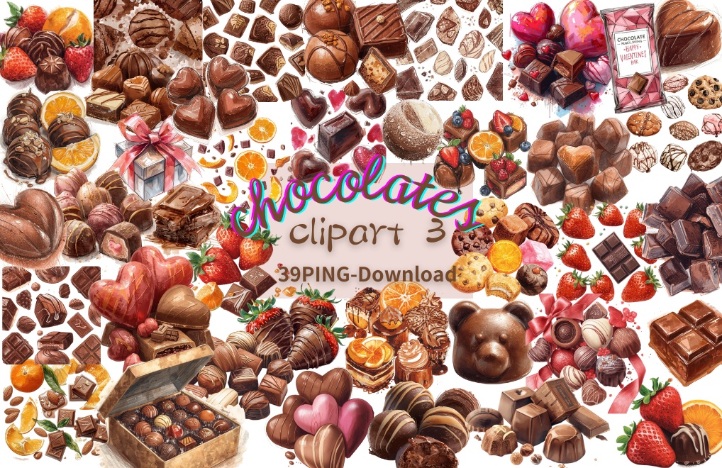 チョコ好きさんのためのチョコレートクリップアート素材セット３　PNG形式（背景透過）39種