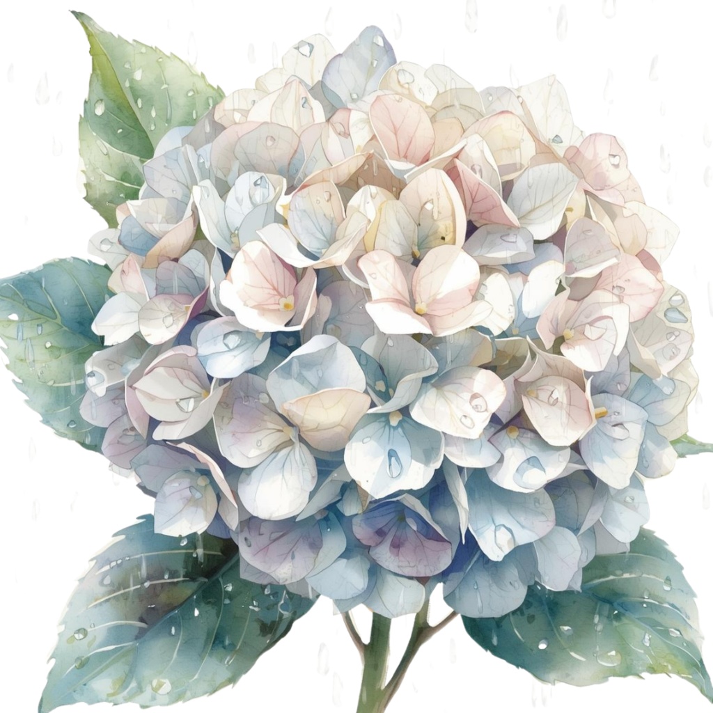 紫陽花・6月のイメージ クリップアートセット1 全41種 PING形式(背景透過)