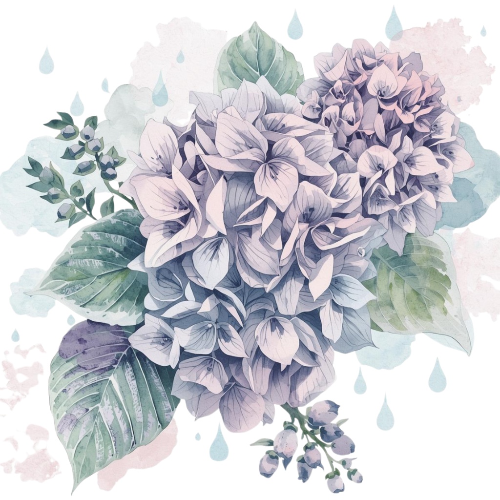 紫陽花・6月のイメージ クリップアートセット2 全45種 PING形式(背景透過)