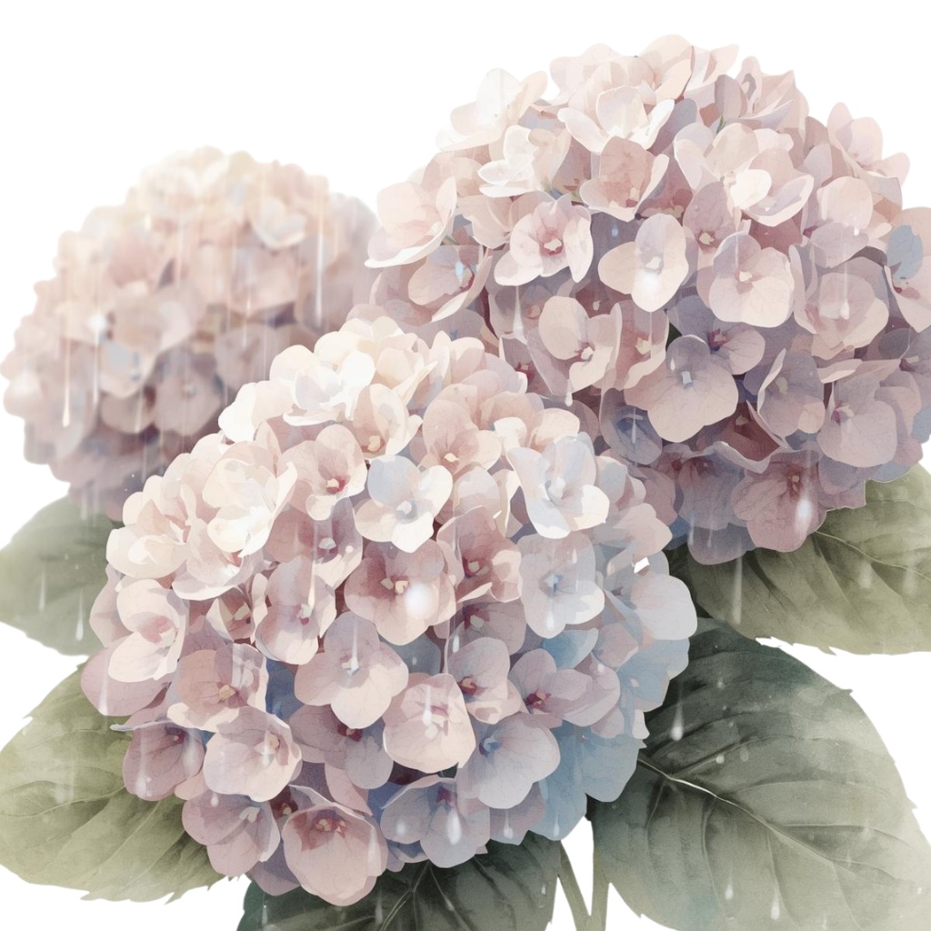 紫陽花・6月のイメージ クリップアートセット3 全46種 PING形式(背景透過)