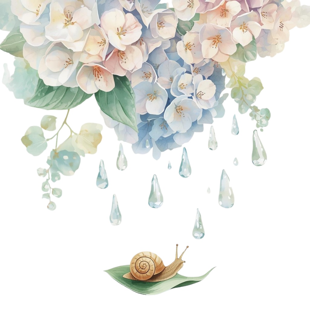 紫陽花・6月のイメージ クリップアートセット4 全45種 PING形式(背景透過)