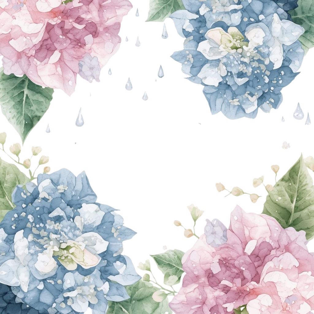 紫陽花・6月のイメージ クリップアートセット4 全45種 PING形式(背景透過)