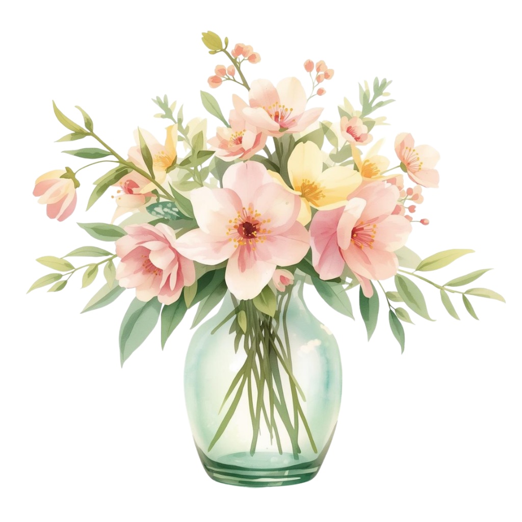 🌼 淡い水彩タッチのフラワーショップ クリップアートセット1 全41種 PNG形式(背景透過)🌼