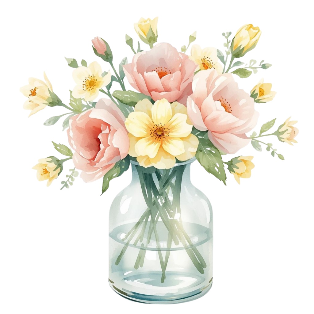 🌼 淡い水彩タッチのフラワーショップ クリップアートセット1 全41種 PNG形式(背景透過)🌼