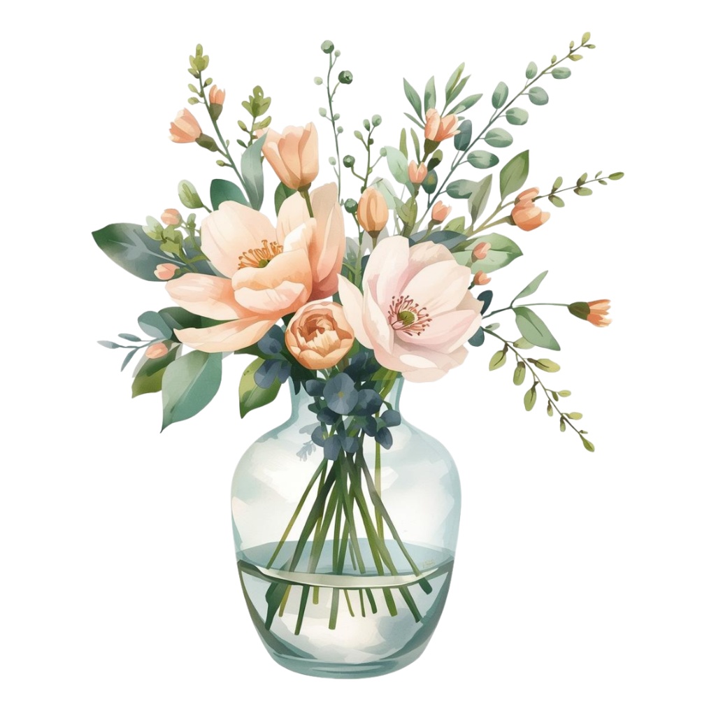 🌼 淡い水彩タッチのフラワーショップ クリップアートセット1 全41種 PNG形式(背景透過)🌼