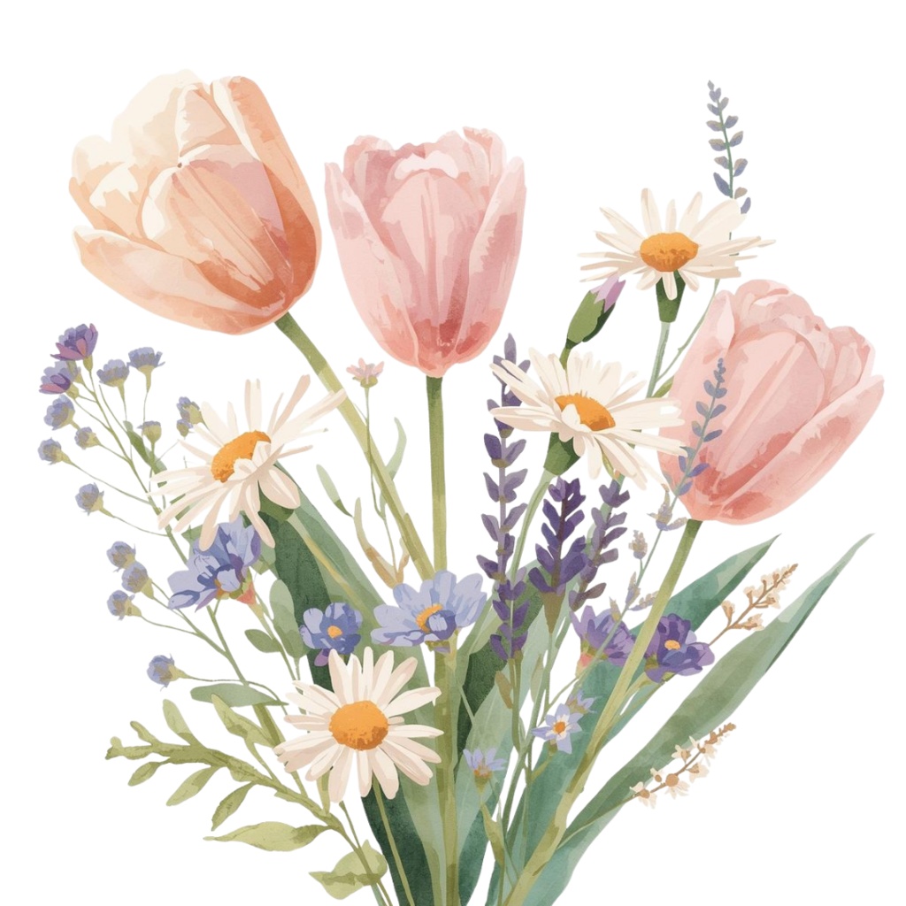 🌼 淡い水彩タッチのフラワーショップ クリップアートセット1 全41種 PNG形式(背景透過)🌼