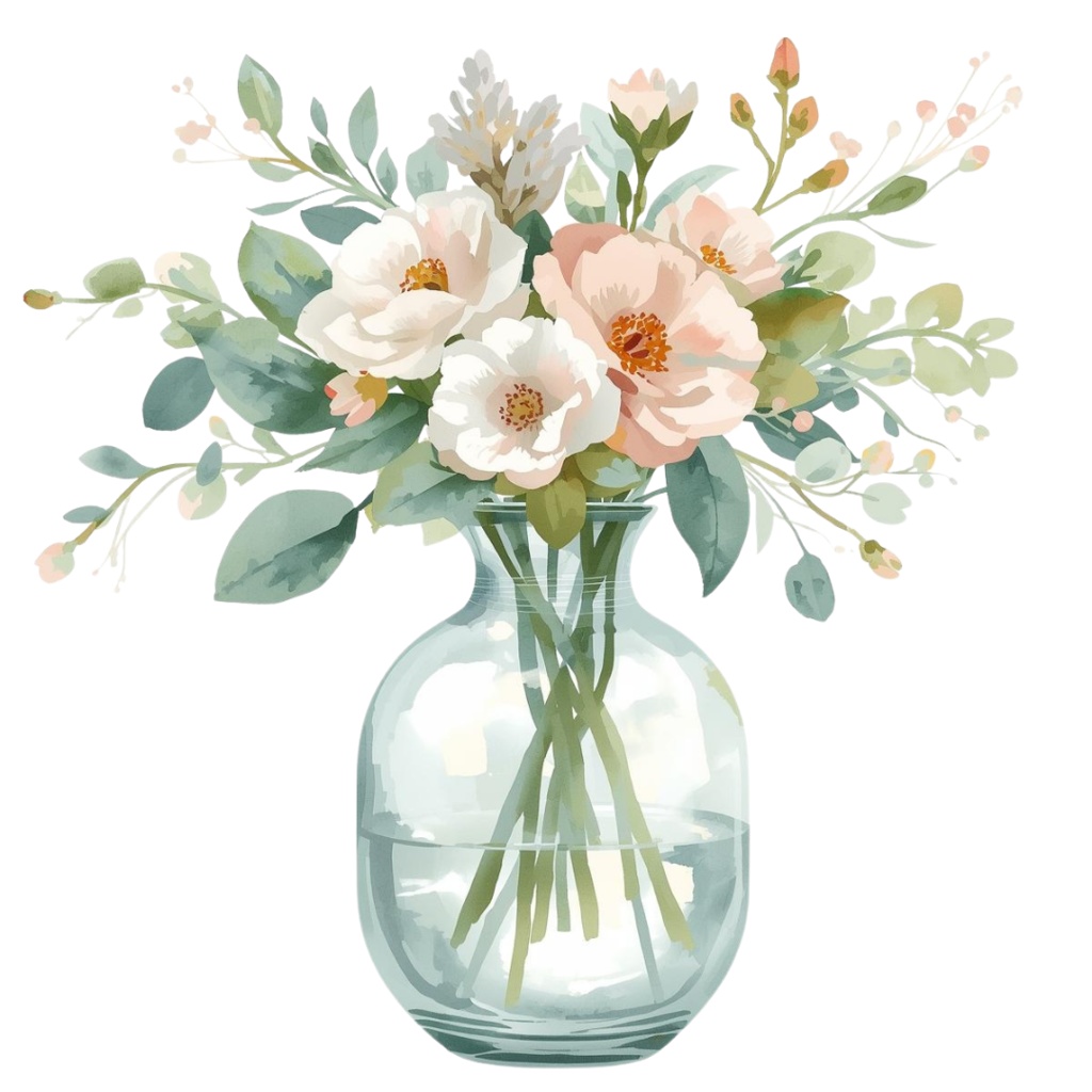 🌼 淡い水彩タッチのフラワーショップ クリップアートセット2 全50種 PNG形式(背景透過)🌼