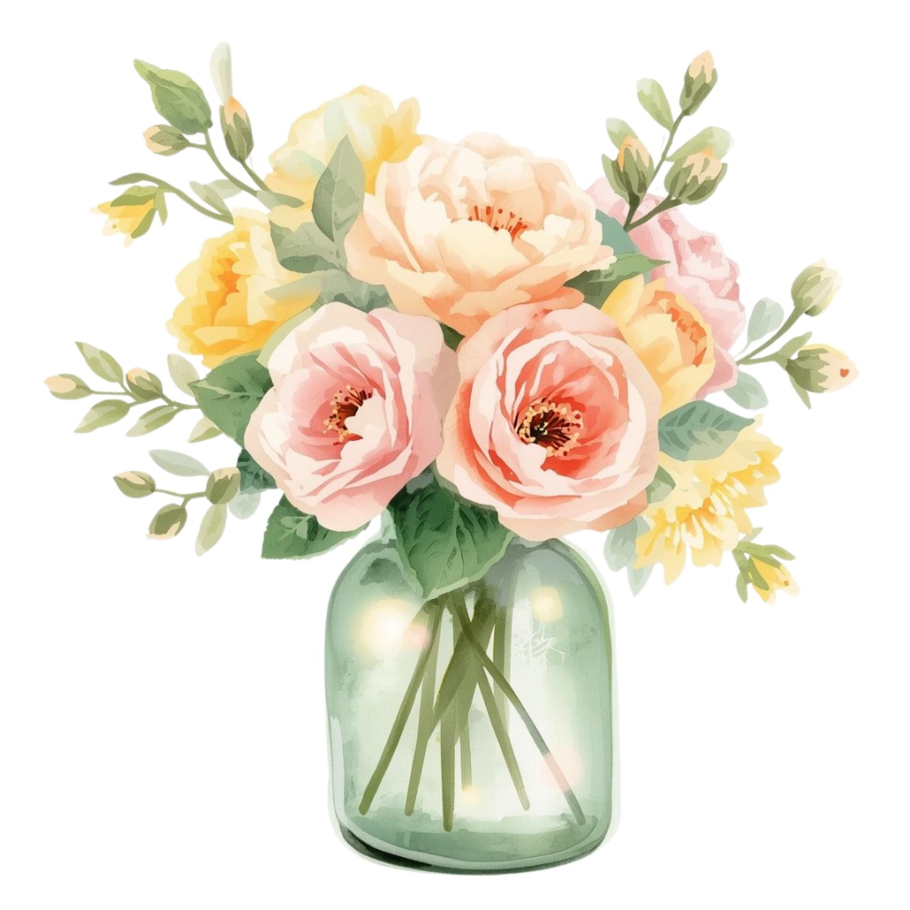 🌼 淡い水彩タッチのフラワーショップ クリップアートセット2 全50種 PNG形式(背景透過)🌼