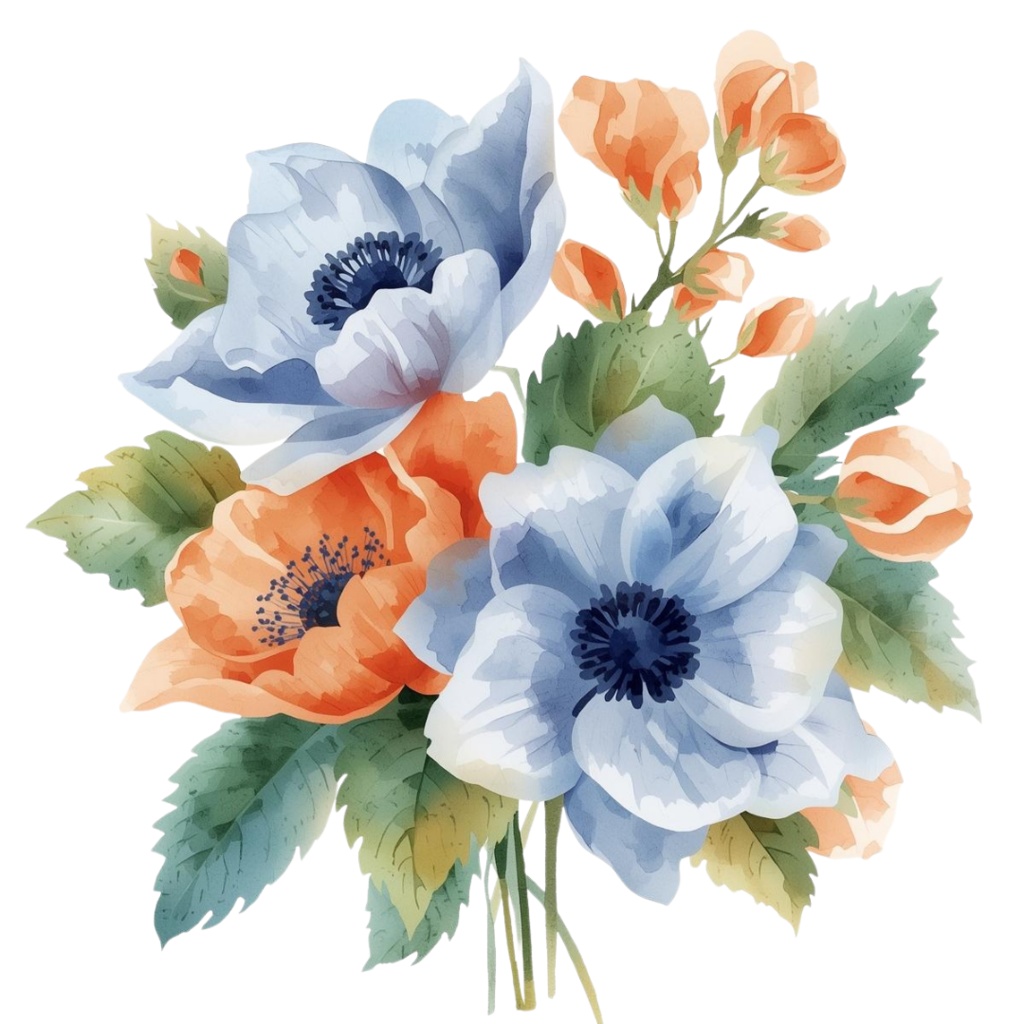 🌼 淡い水彩タッチのフラワーショップ クリップアートセット2 全50種 PNG形式(背景透過)🌼