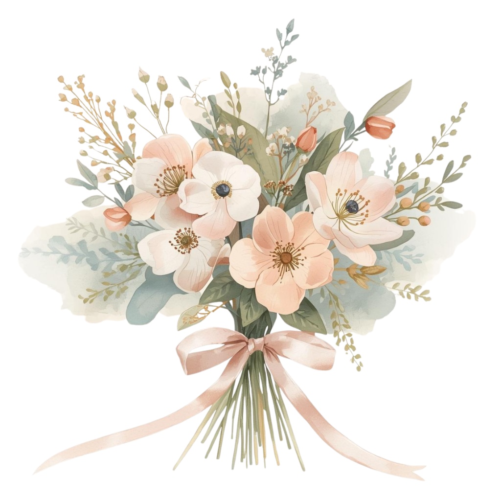 🌼 淡い水彩タッチのフラワーショップ クリップアートセット2 全50種 PNG形式(背景透過)🌼