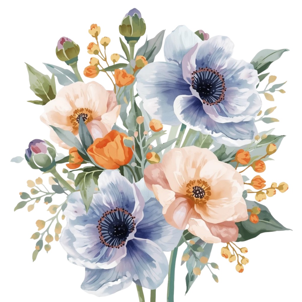 🌼 淡い水彩タッチのフラワーショップ クリップアートセット2 全50種 PNG形式(背景透過)🌼