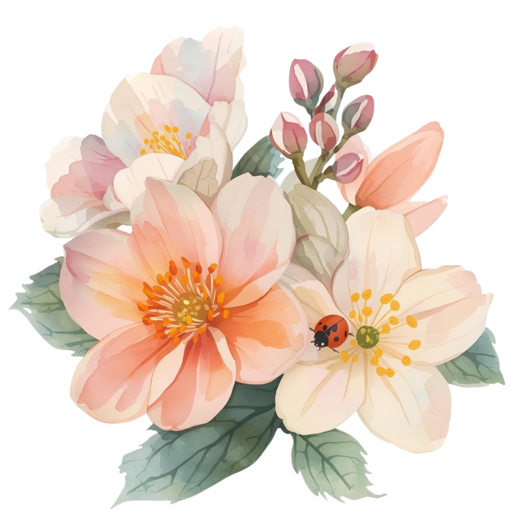 🌼 淡い水彩タッチのフラワーショップ クリップアートセット2 全50種 PNG形式(背景透過)🌼