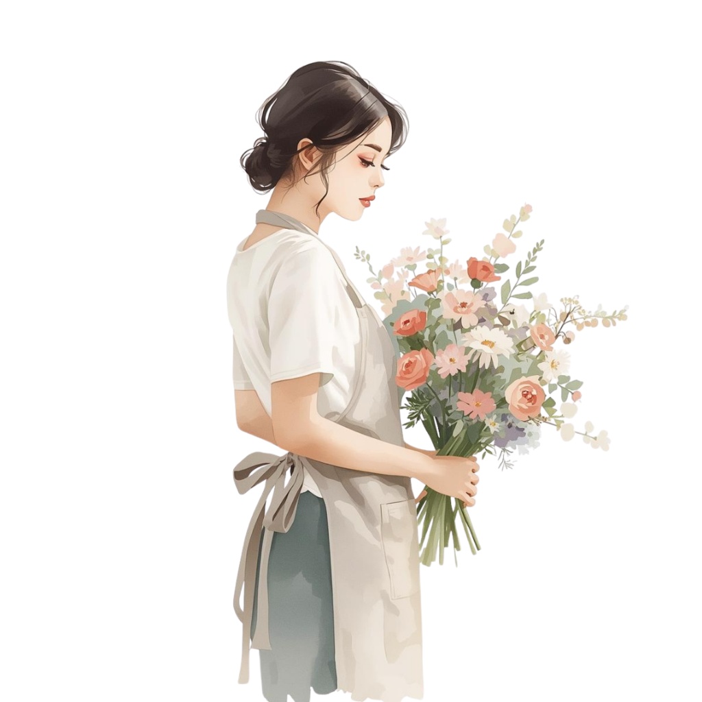 🌼 淡い水彩タッチのフラワーショップ クリップアートセット2 全50種 PNG形式(背景透過)🌼