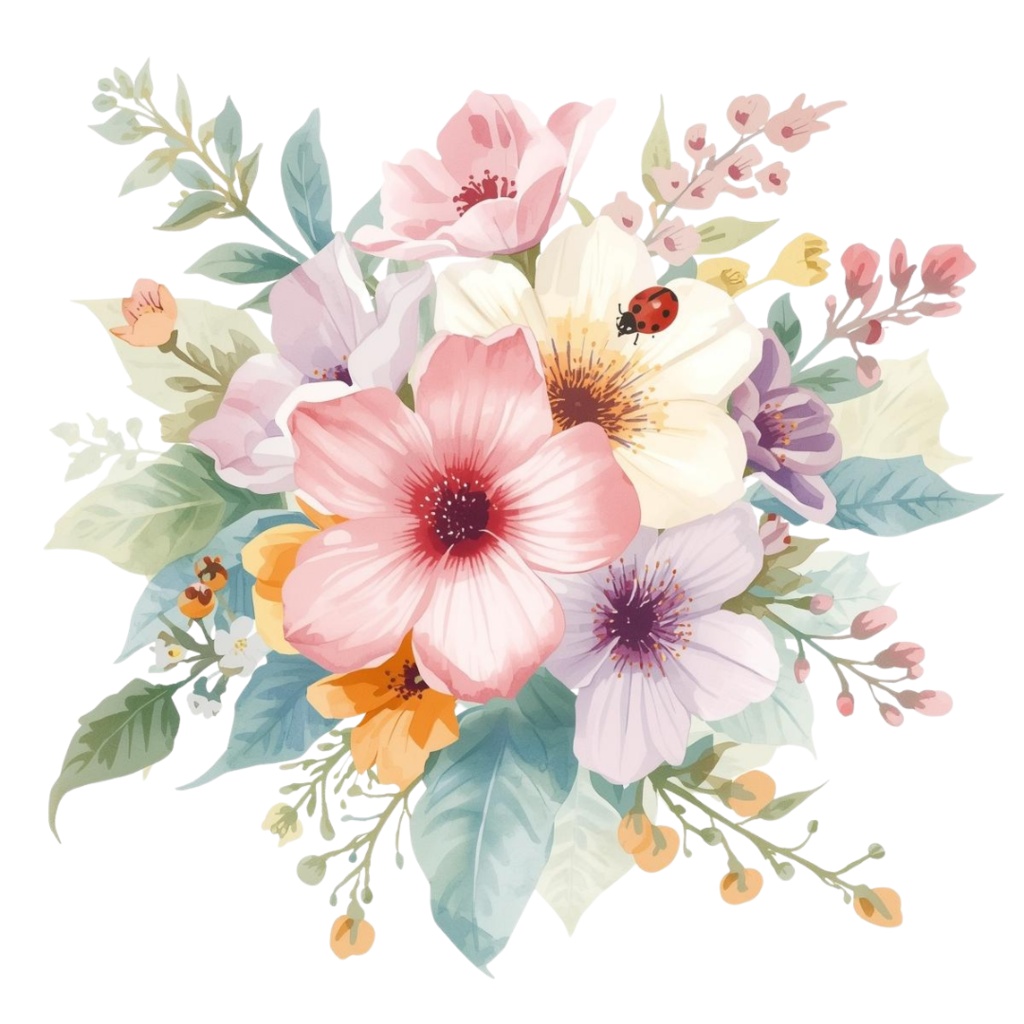 🌼 淡い水彩タッチのフラワーショップ クリップアートセット2 全50種 PNG形式(背景透過)🌼