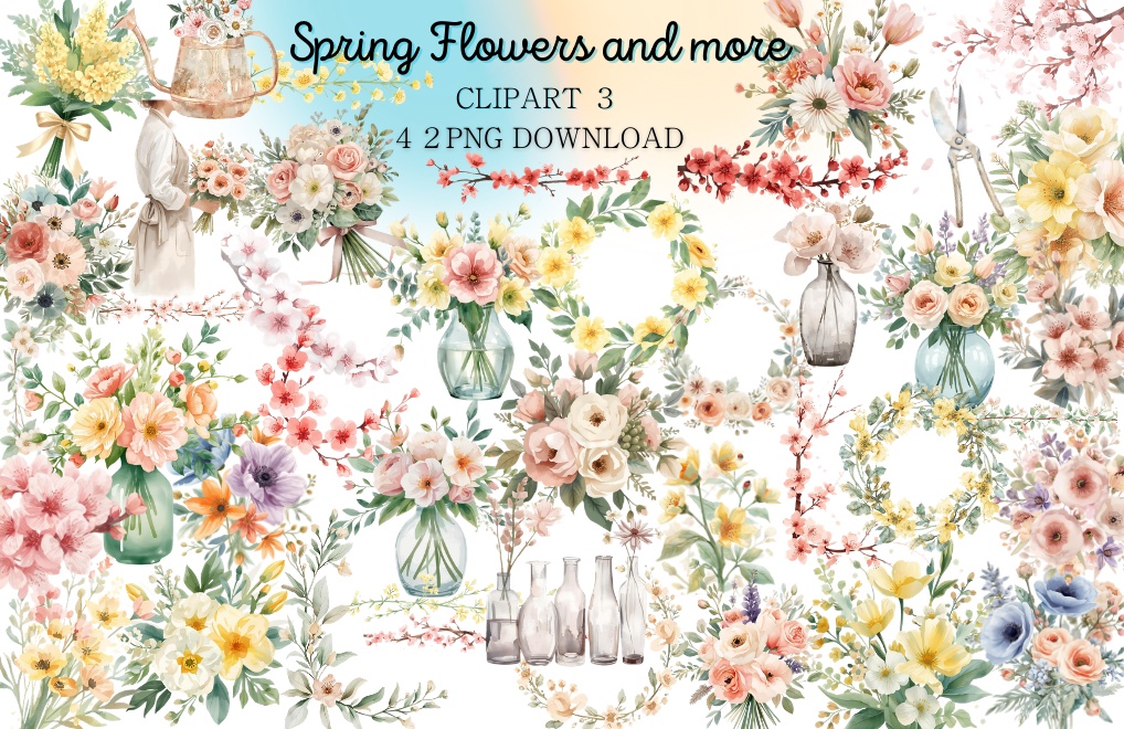 🌼 春の花 フラワーショップ クリップアートセット３　全４２種　PNG形式（背景透過）🌼