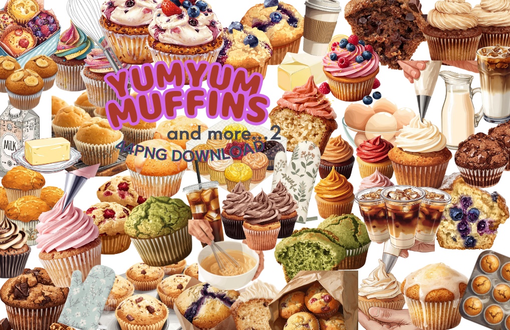 マフィンが大好きな人の　YUMYUM Muffins and more 2　全44種　PNG素材（背景透過）