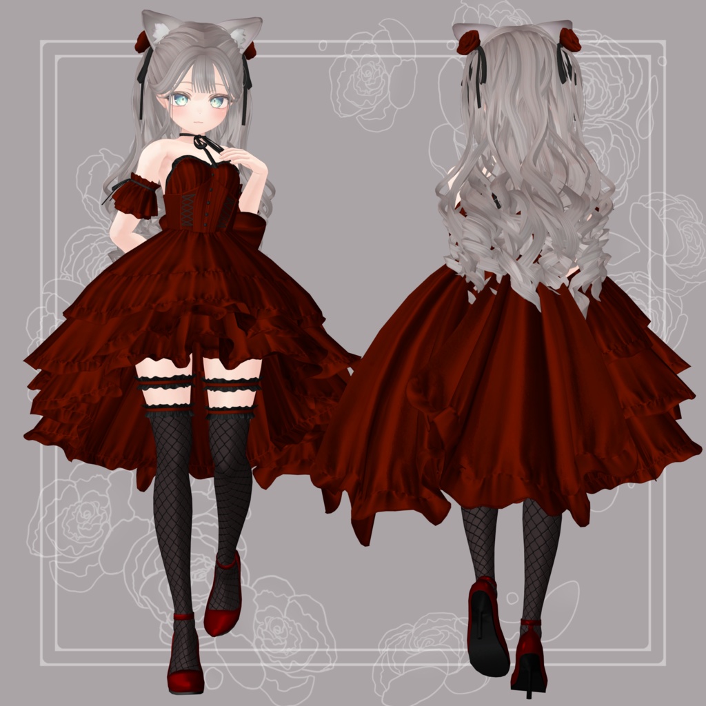【複数アバター対応衣装】La Rose Noble Dress