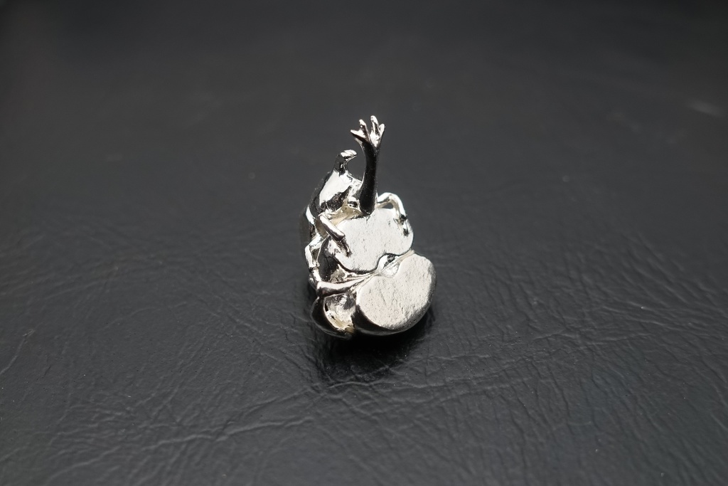 リンゴにしがみつくカブトムシ