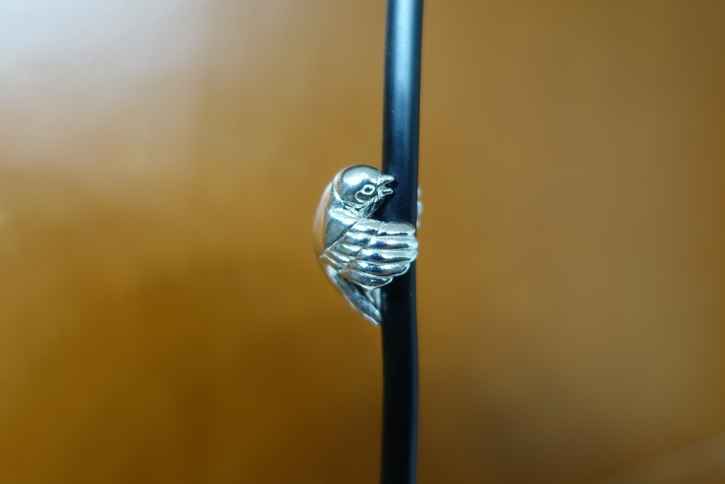 ケーブルにしがみつくスズメ