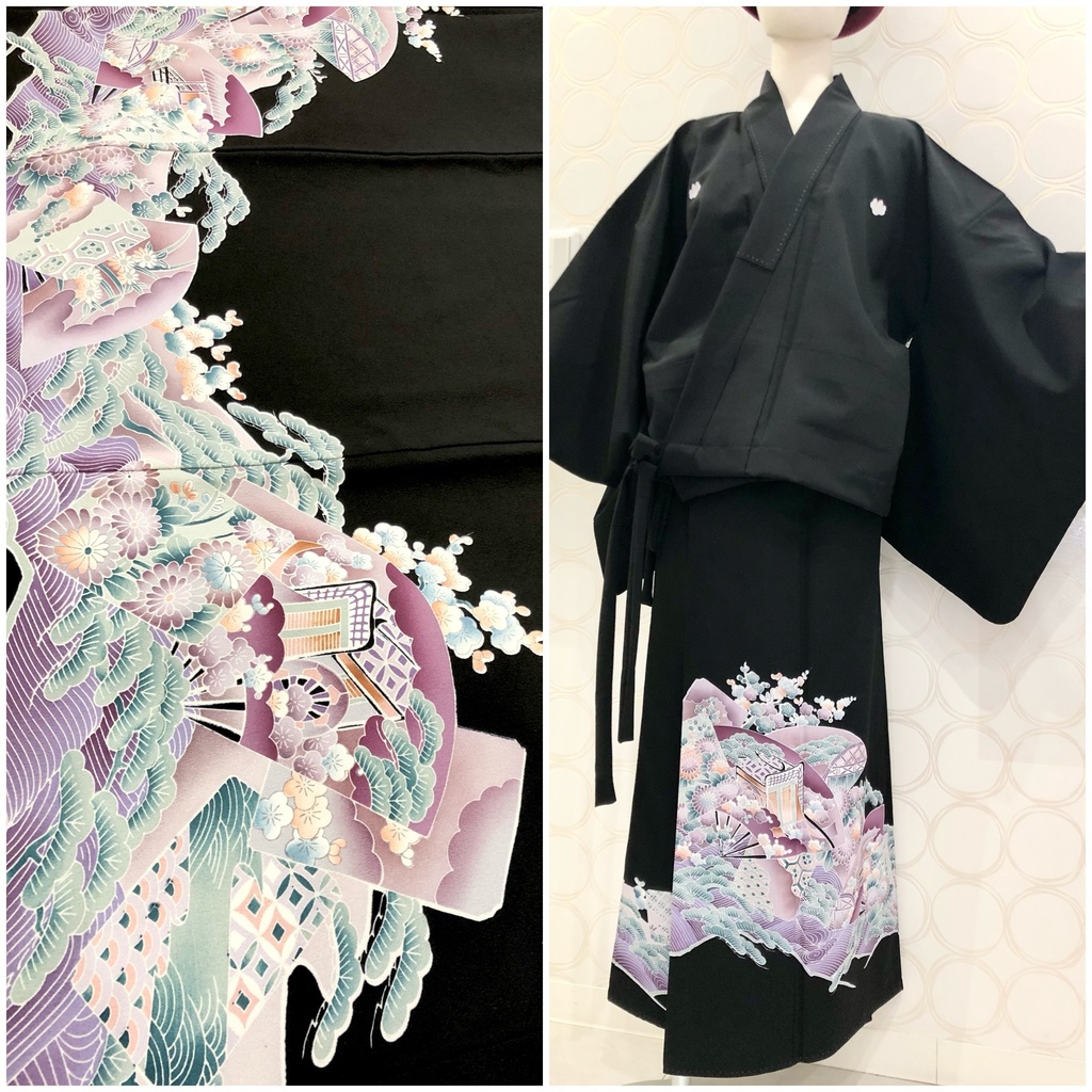 №2 黒留袖 着物リメイク 薄紫花柄 和服猫ちーぼー BOOTH