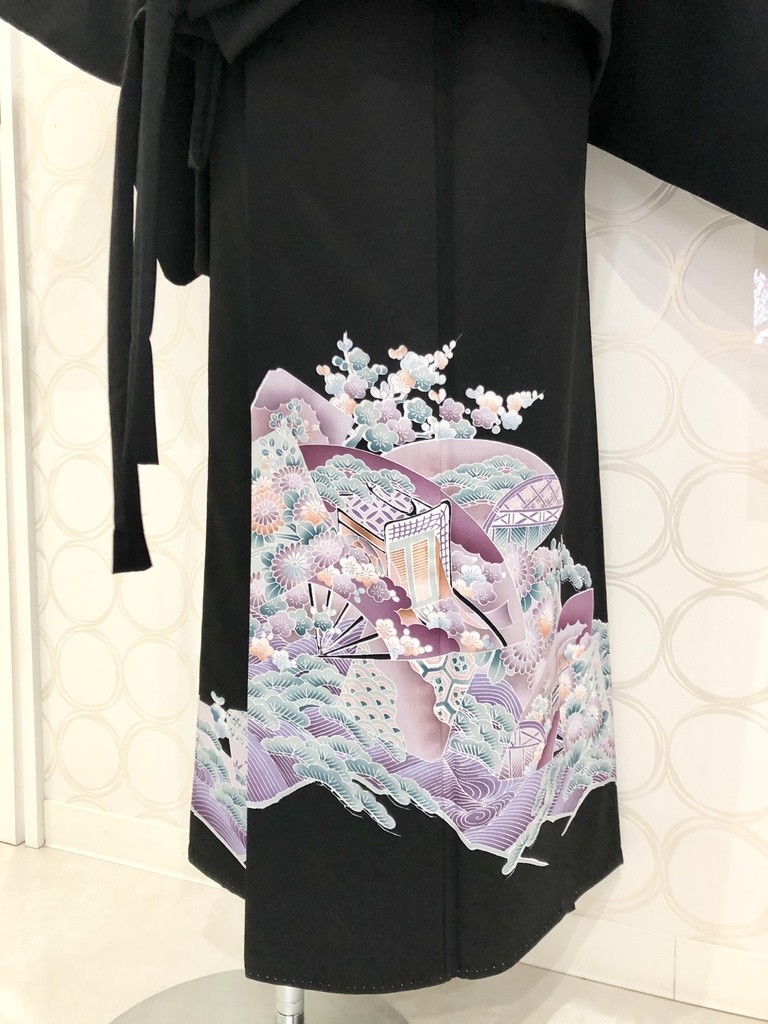 №2 黒留袖 着物リメイク 薄紫花柄