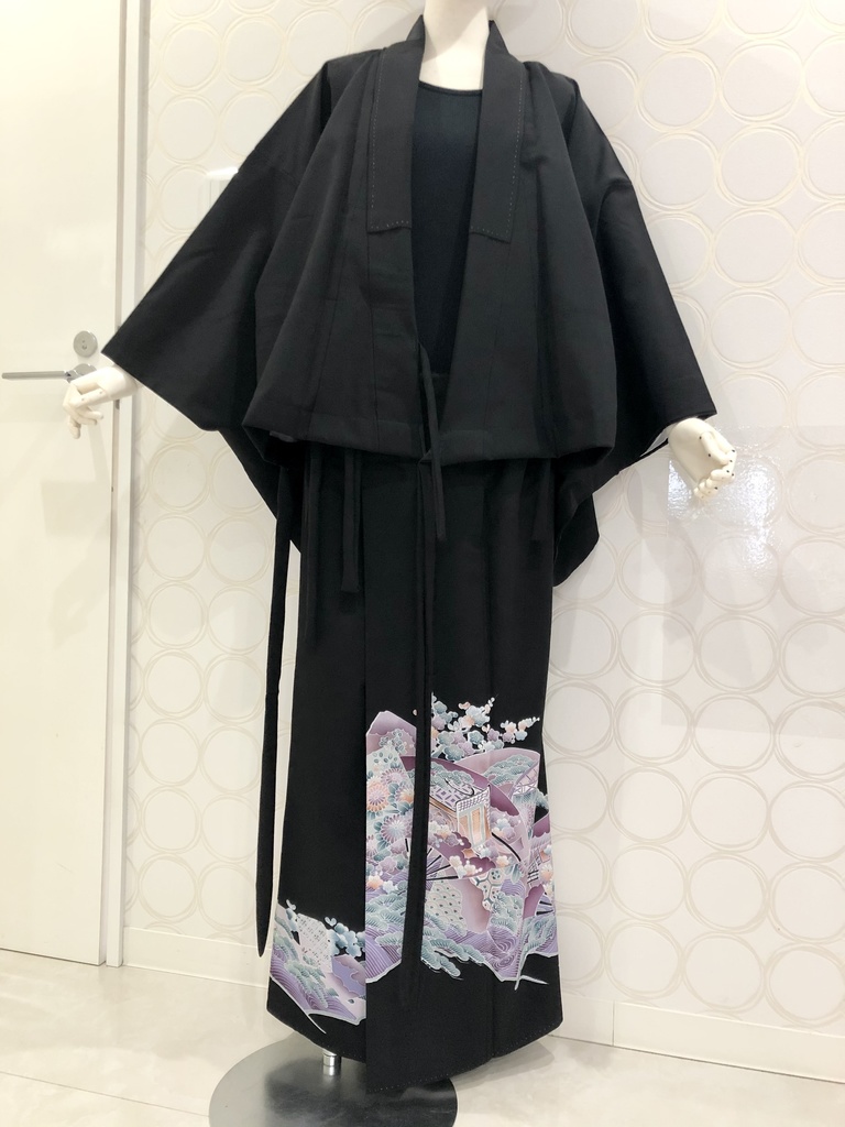 №2 黒留袖 着物リメイク 薄紫花柄