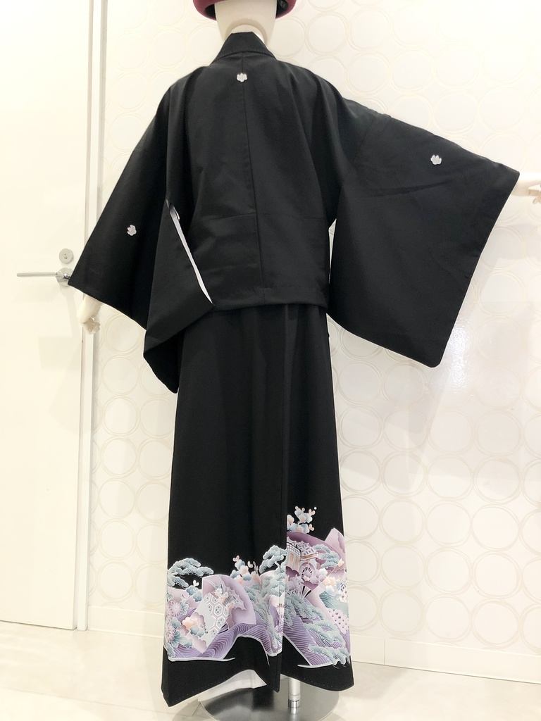 №2 黒留袖 着物リメイク 薄紫花柄