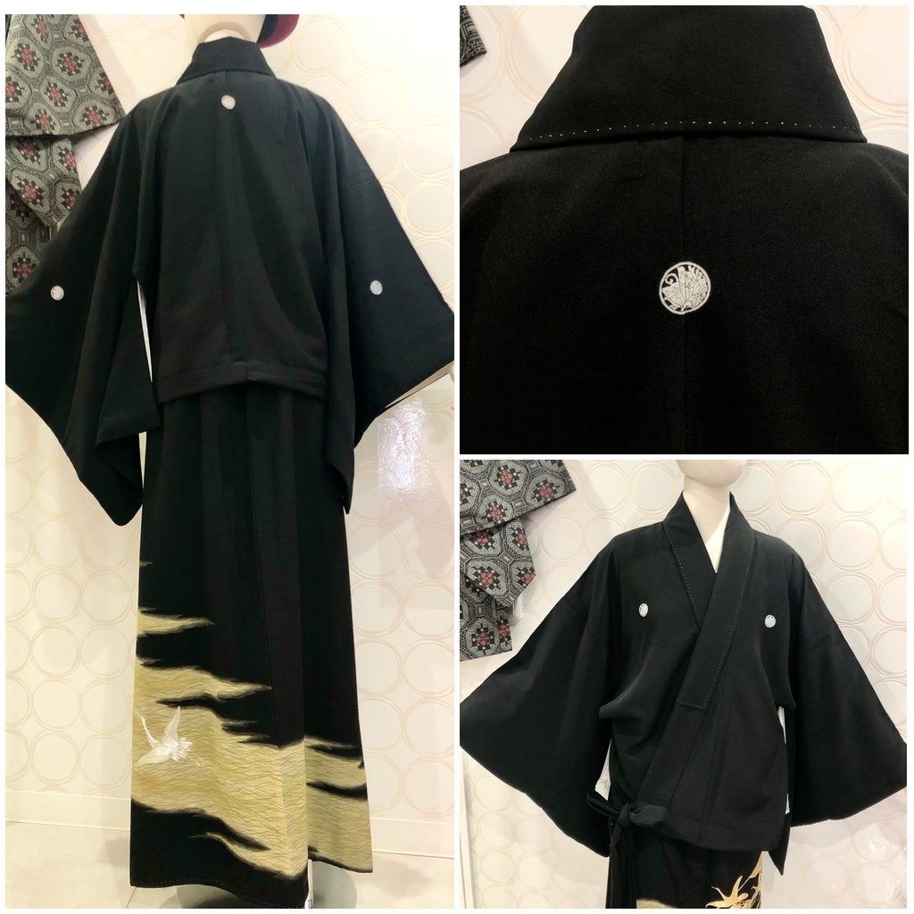 №3 黒留袖 着物リメイク 金銀鶴