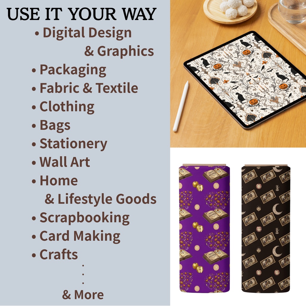 【ハロウィン】レトロ・ノスタルジック デジタルペーパー20枚+限定柄2枚セット|シームレスパターン|商用利用OK |12×12インチ PNG | 背景素材|魔女 古城 かぼちゃ おばけ柄