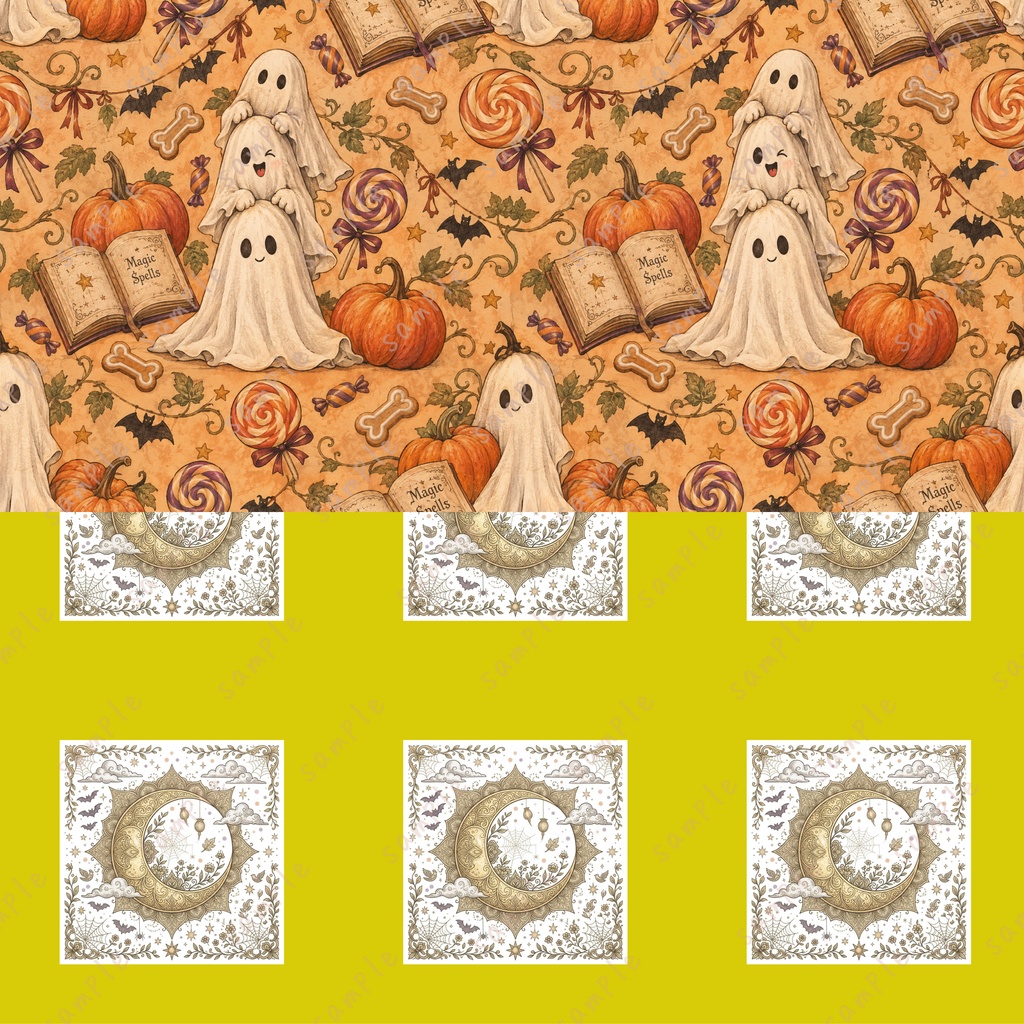 【ハロウィン】レトロ・ノスタルジック デジタルペーパー20枚+限定柄2枚セット|シームレスパターン|商用利用OK |12×12インチ PNG | 背景素材|魔女 古城 かぼちゃ おばけ柄