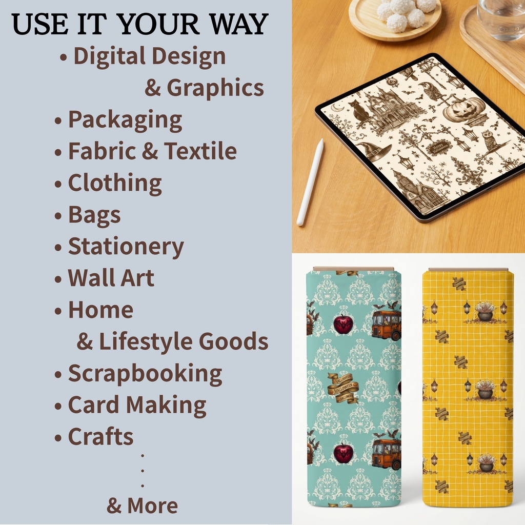 【ハロウィン】レトロ・ノスタルジック デジタルペーパー20枚+限定柄2枚セット|シームレスパターン|商用利用OK |12×12インチ PNG | 背景素材|魔女 古城 かぼちゃ おばけ柄