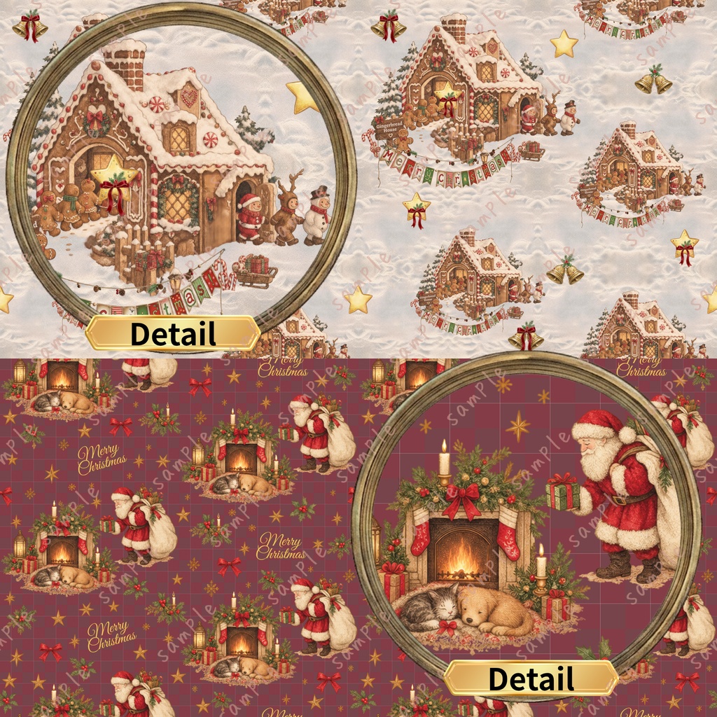 【クリスマス・Xmas】レトロ・ノスタルジック デジタルペーパー 10枚セット(011-020)|シームレスパターン|商用利用OK |12×12インチ PNG |サンタ トナカイ くるみ割り人形 スノーマン ツリー オーナメント ベル |Christmas Digital Paper🎄