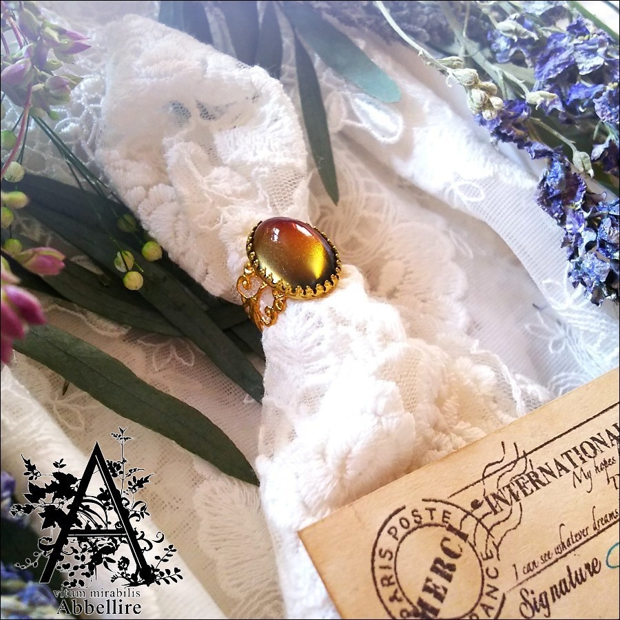 レースサンプル&リング(ゴールド)-紅茶染め-