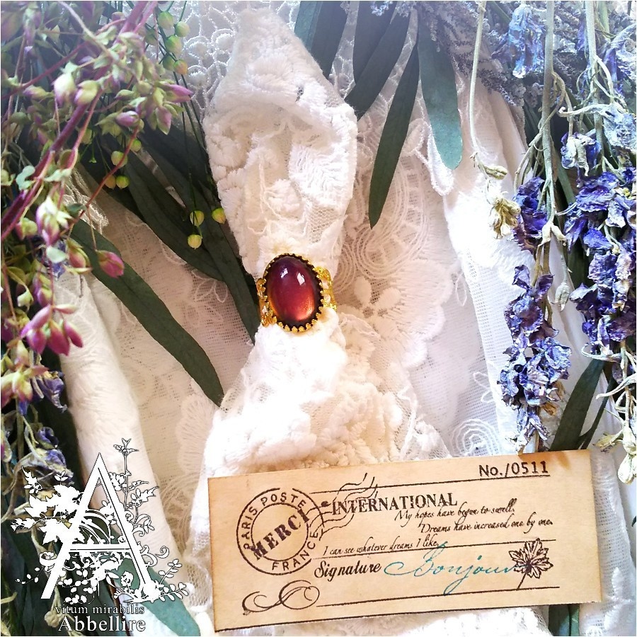 レースサンプル&リング(ゴールド)-紅茶染め-