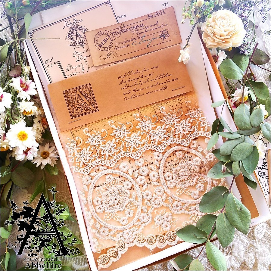 レースサンプル&ネックレス(ミスティックガラス)-紅茶染め-