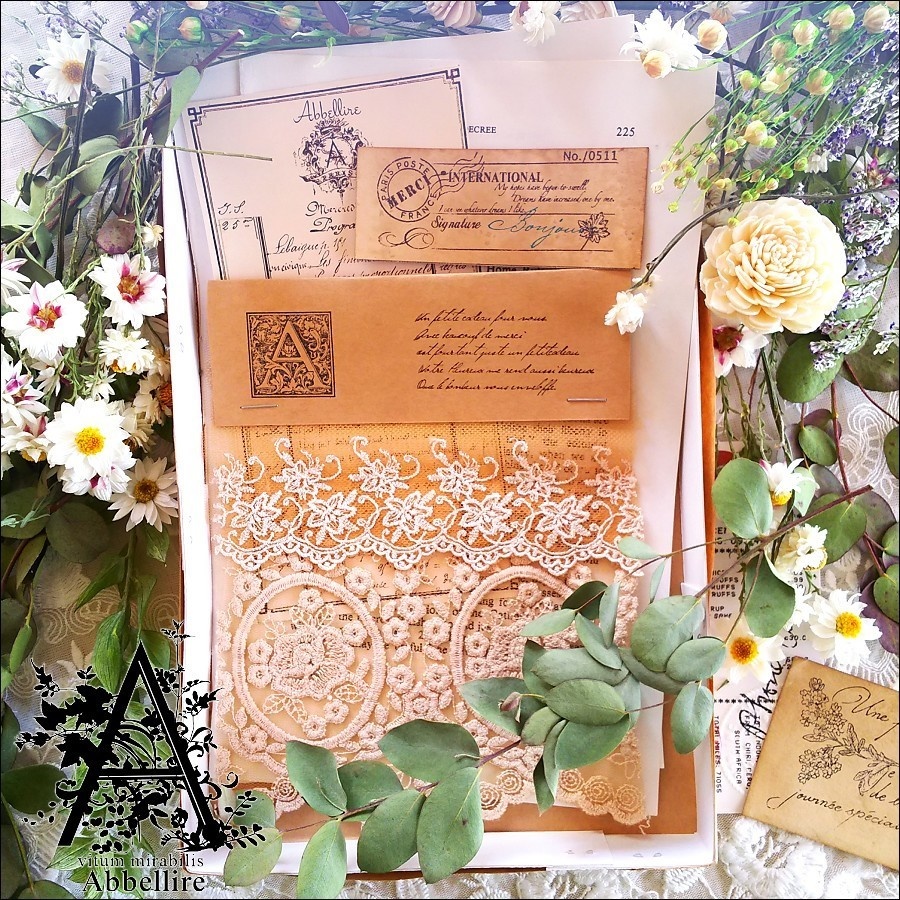 レースサンプル&ネックレス(ミスティックガラス)-紅茶染め-