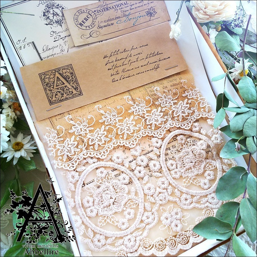 レースサンプル&ネックレス(ミスティックガラス)-紅茶染め-