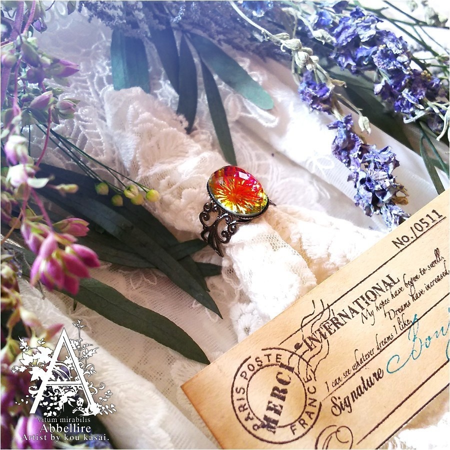 レースサンプル&リング(サンバースト)-紅茶染め-