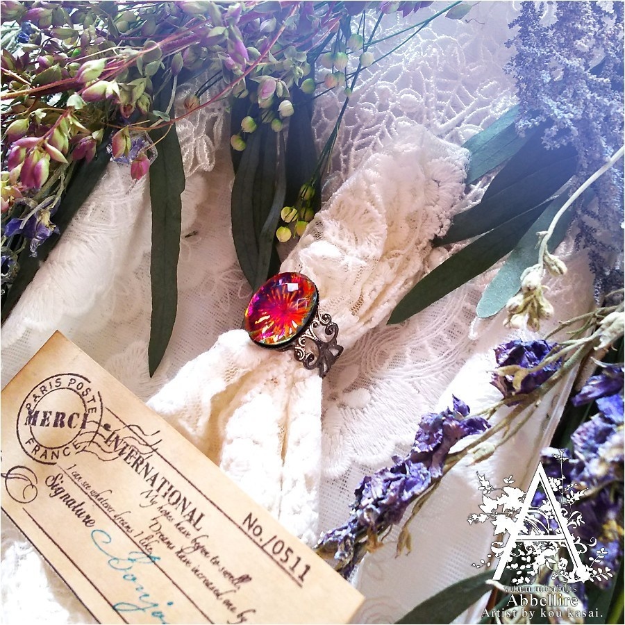 レースサンプル&リング(サンバースト)-紅茶染め-