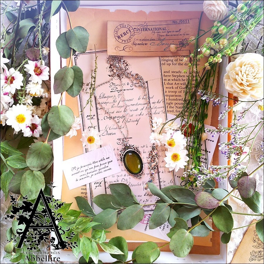 ショートレースタッセル&ネックレス(銀古美)-紅茶染め-