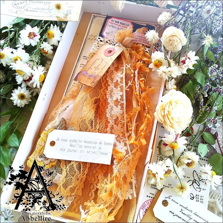 ショートボリュームレースタッセル&アシメイヤリング(ゴールド)-紅茶染め-