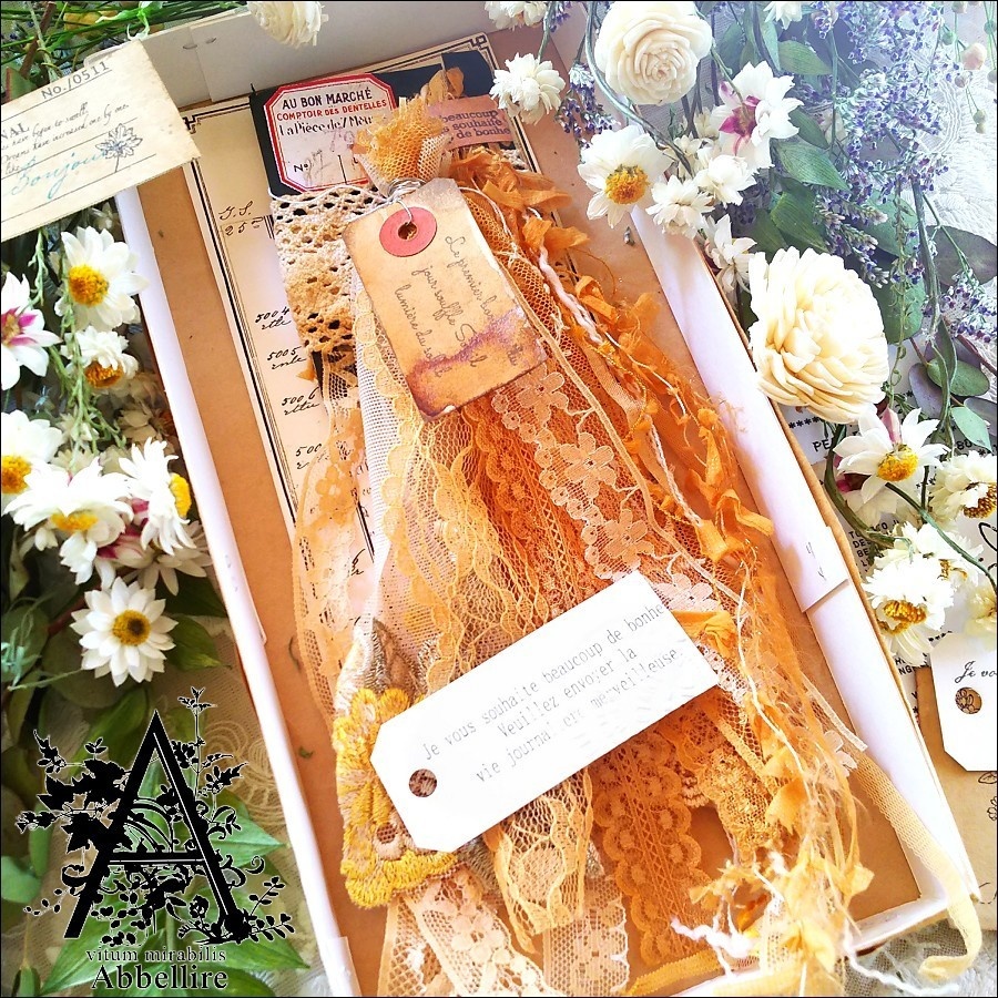 ショートボリュームレースタッセル&アシメイヤリング(ゴールド)-紅茶染め-