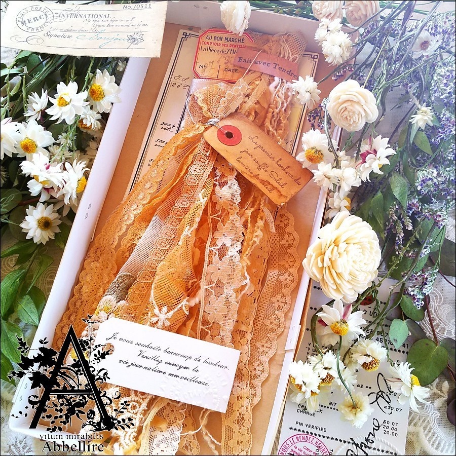 ショートボリュームレースタッセル&アシメイヤリング(ゴールド)-紅茶染め-